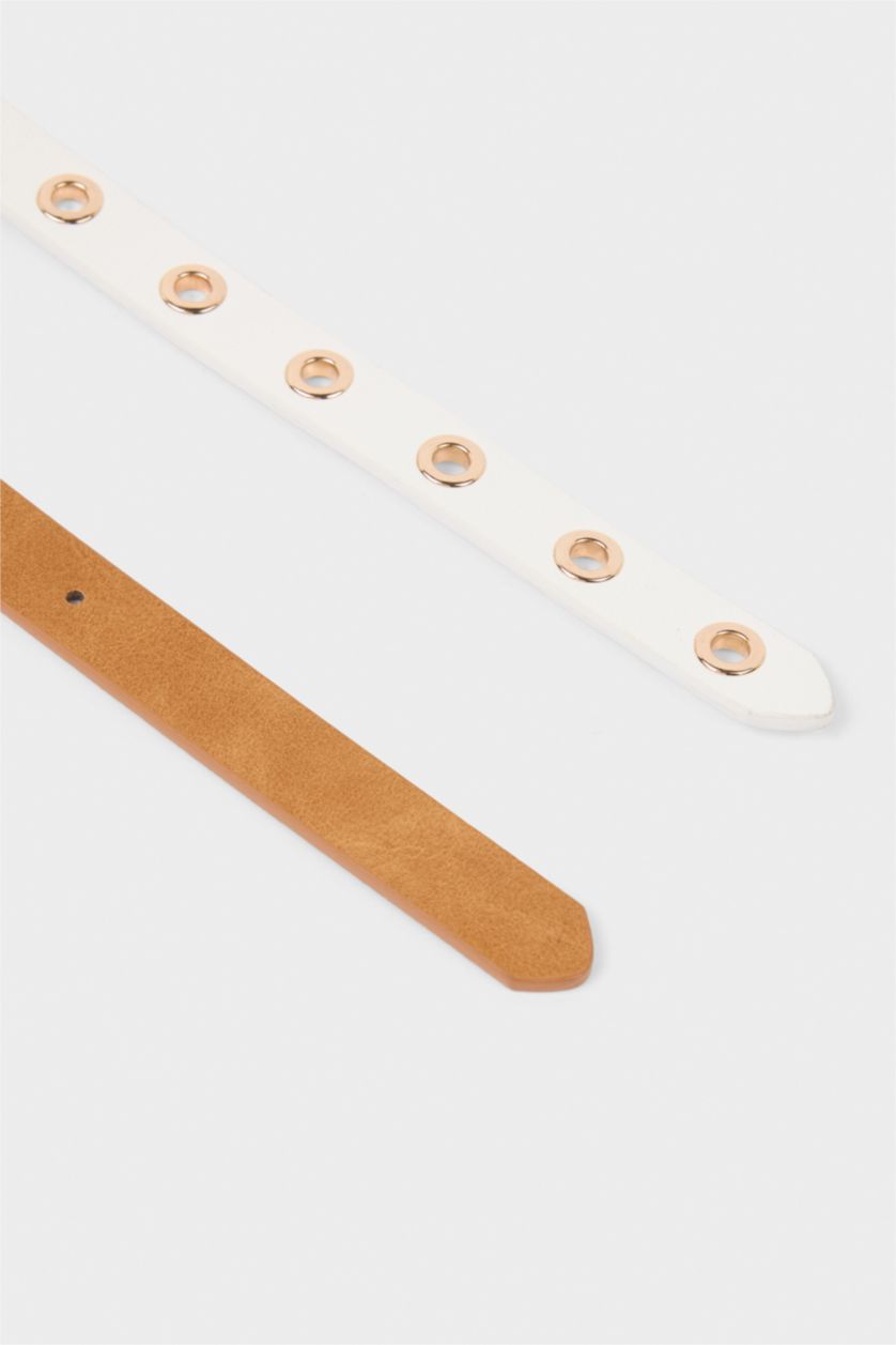 Kadın Karma Kadın Dikdörtgen Toka Suni Deri 2'li Klasik Kemer