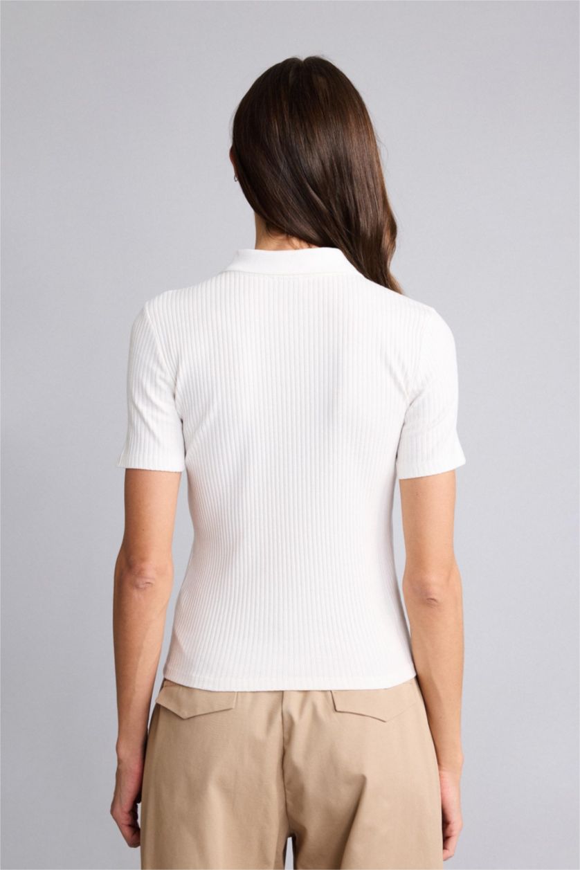 WOMAN Ecru Woman Short Sleeve Polo T-Shirt