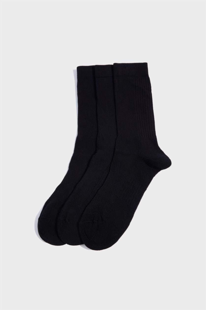 Erkek Siyah Erkek Dikişsiz 3'lü Pamuklu Havlu Spor Çorap