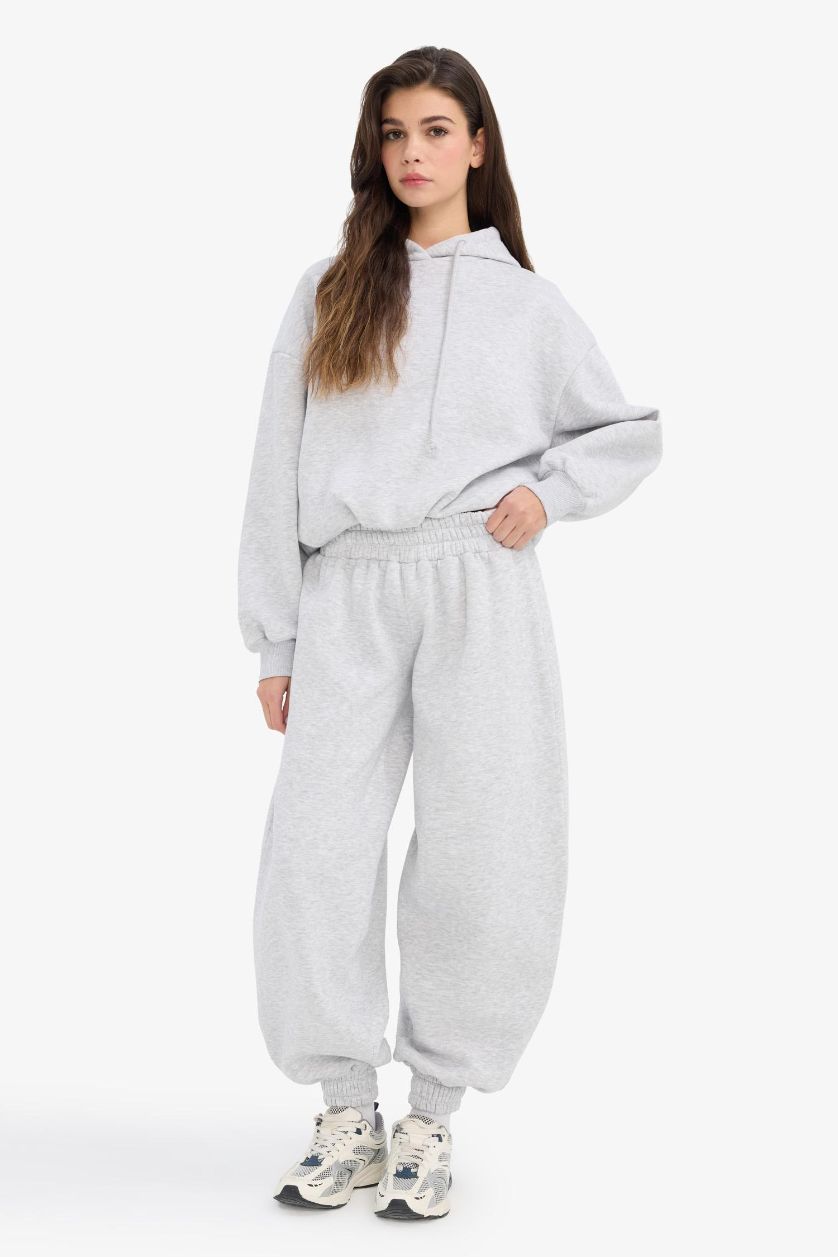 Kadın Gri Melanj Barrel Fit Eşofman Altı