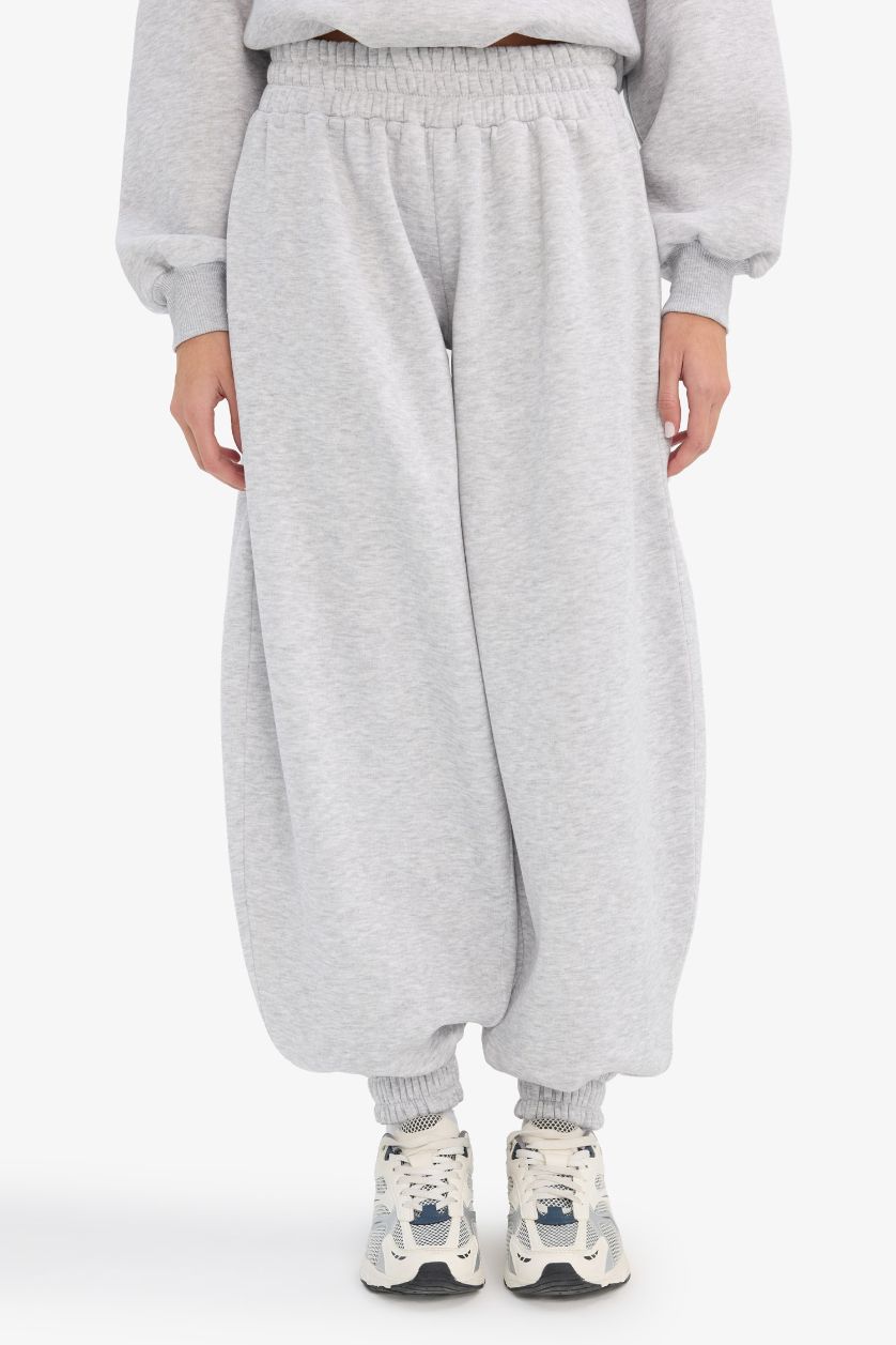 Kadın Gri Melanj Barrel Fit Eşofman Altı