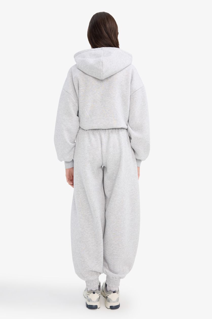 Kadın Gri Melanj Barrel Fit Eşofman Altı