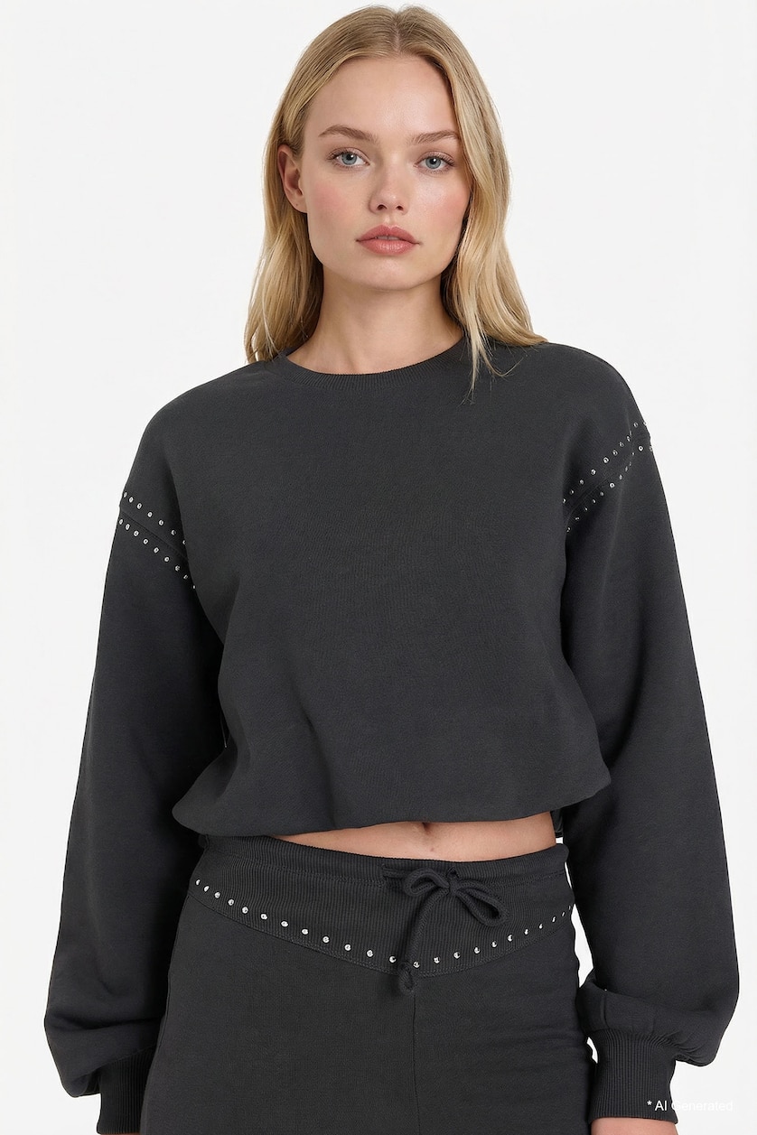 Woman Anthracite Oversize Fit Thick Sweatshirt Fabric Sweatshirt