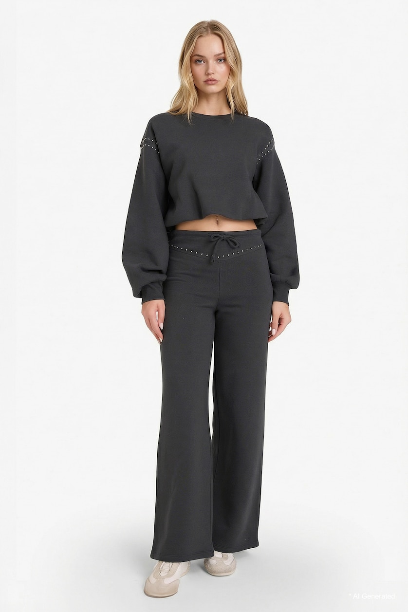 Woman Anthracite Oversize Fit Thick Sweatshirt Fabric Sweatshirt