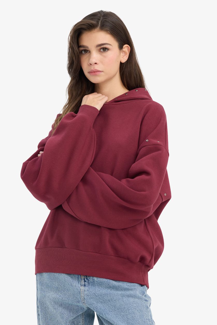 Woman Bordeaux Oversize Fit Long Sleeve Sweatshirt