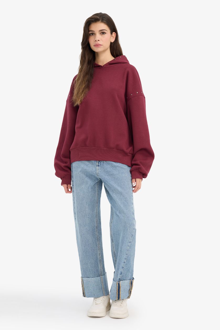 Woman Bordeaux Oversize Fit Long Sleeve Sweatshirt