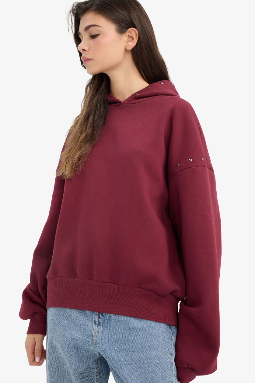 Woman Bordeaux Oversize Fit Long Sleeve Sweatshirt