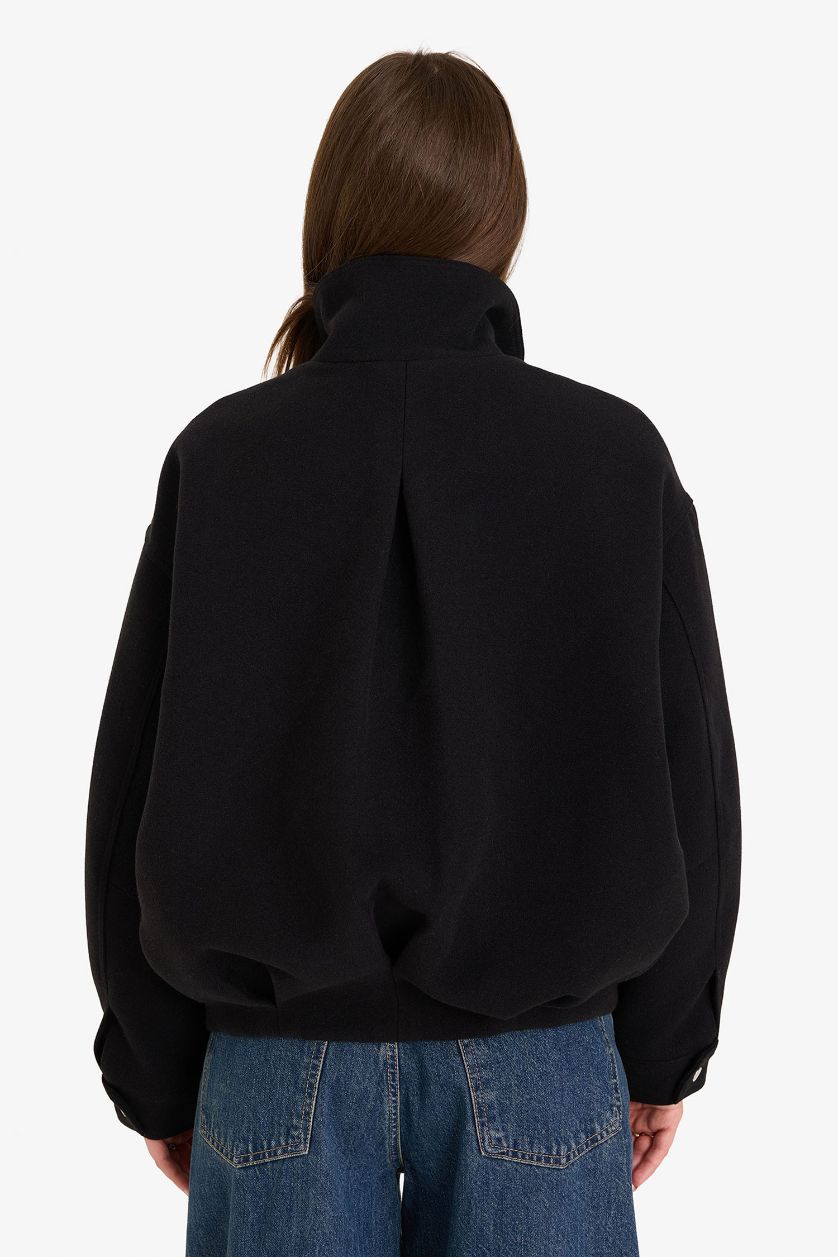 Kadın Siyah Dik Yaka Kaşe Kaban 