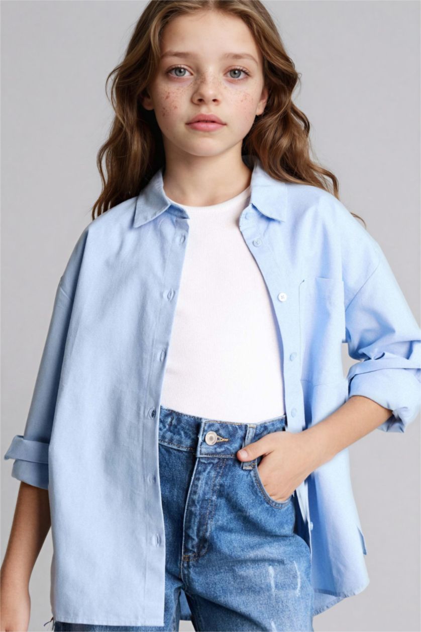Girls & Teens Light Blue 2 piece Regular Fit Long Sleeve Shirt