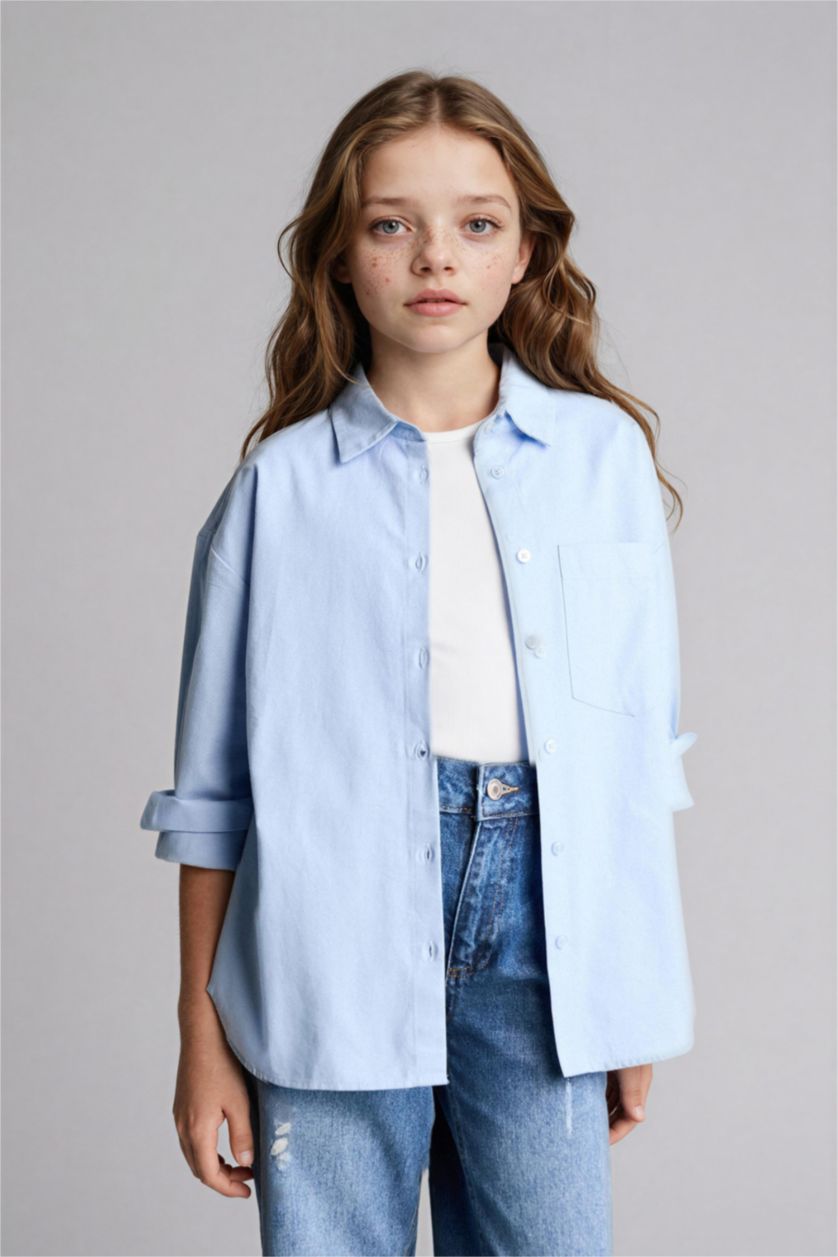 Girls & Teens Light Blue 2 piece Regular Fit Long Sleeve Shirt