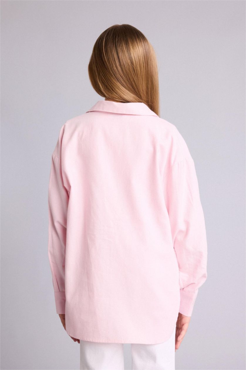 Kız Çocuk - Genç Kız Açık Pembe Oxford Gömlek Tişört 2'li Takım Kız Çocuk