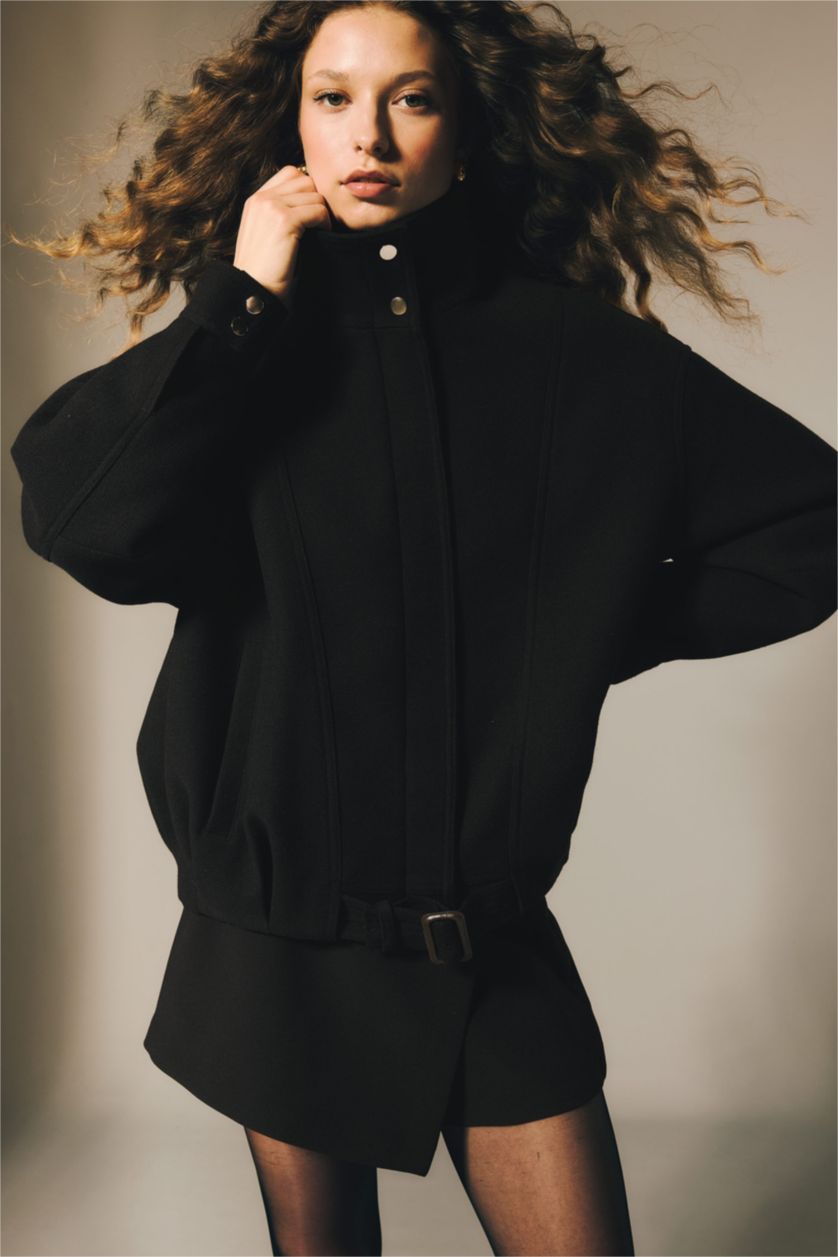 WOMAN Black Regular Fit Jacket Collar Cachet Jacket