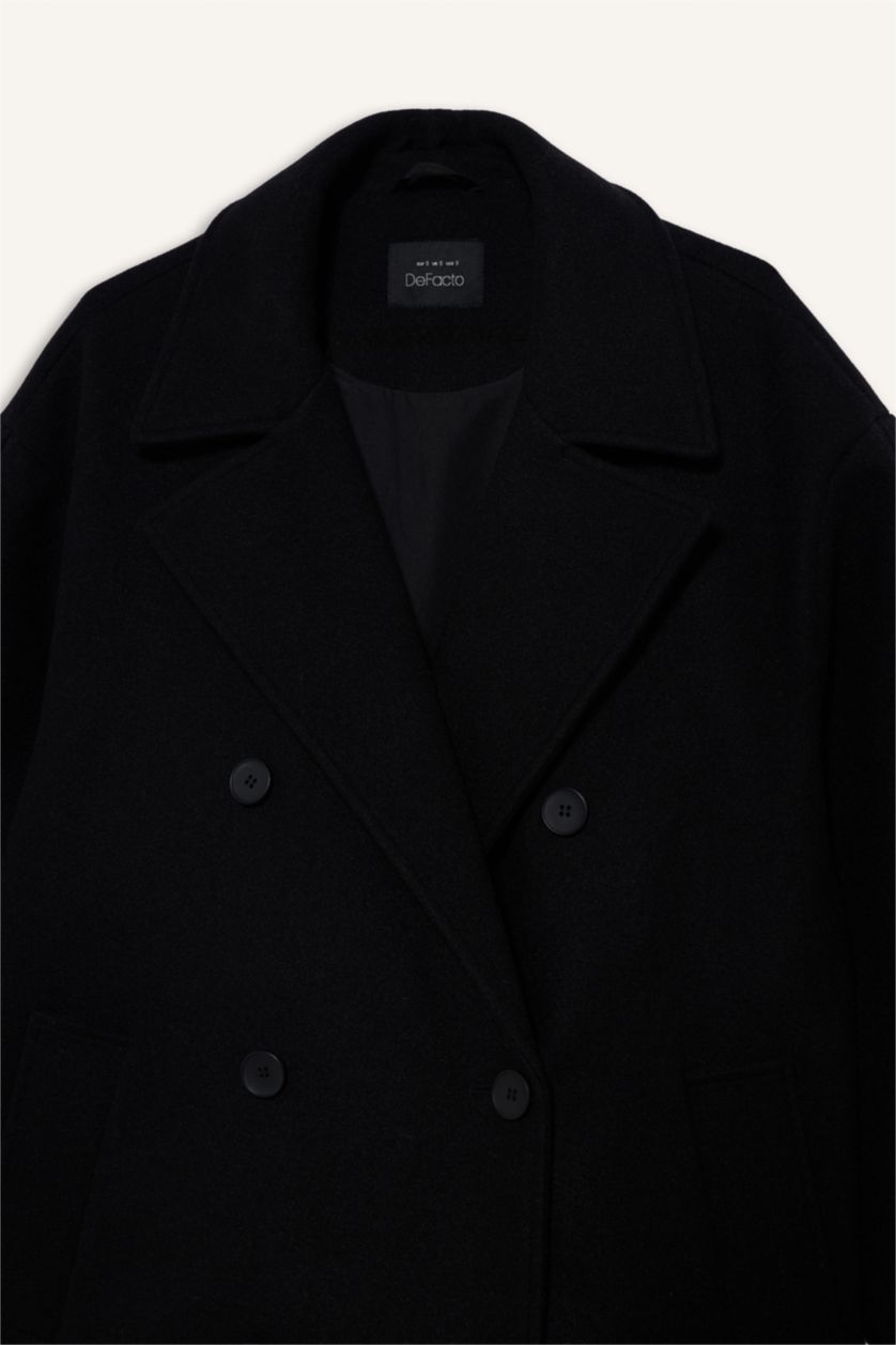 Kadın Siyah Regular Fıt Ceket Yaka Kaşe