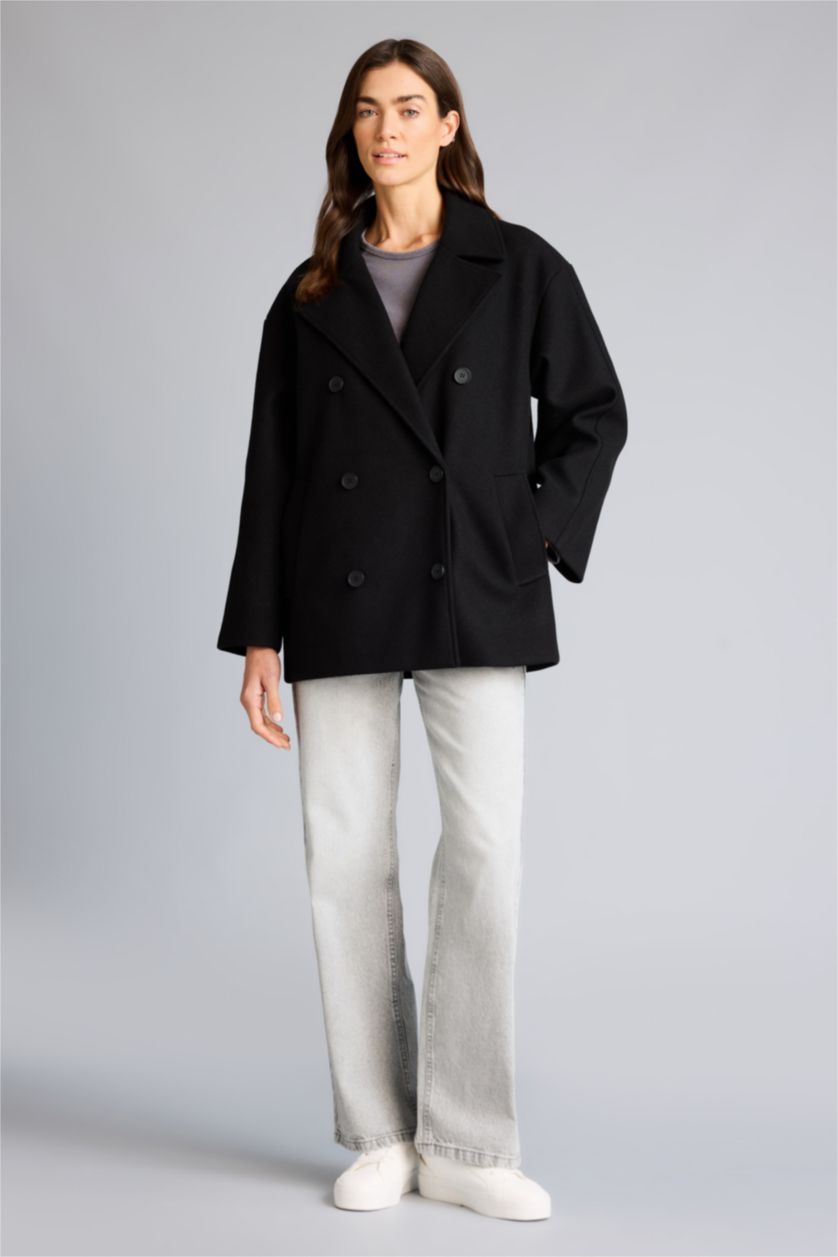 Woman Black Regular Fit Jacket Collar Cachet Jacket