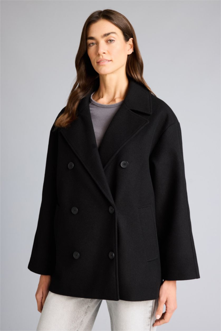 Woman Black Regular Fit Jacket Collar Cachet Jacket