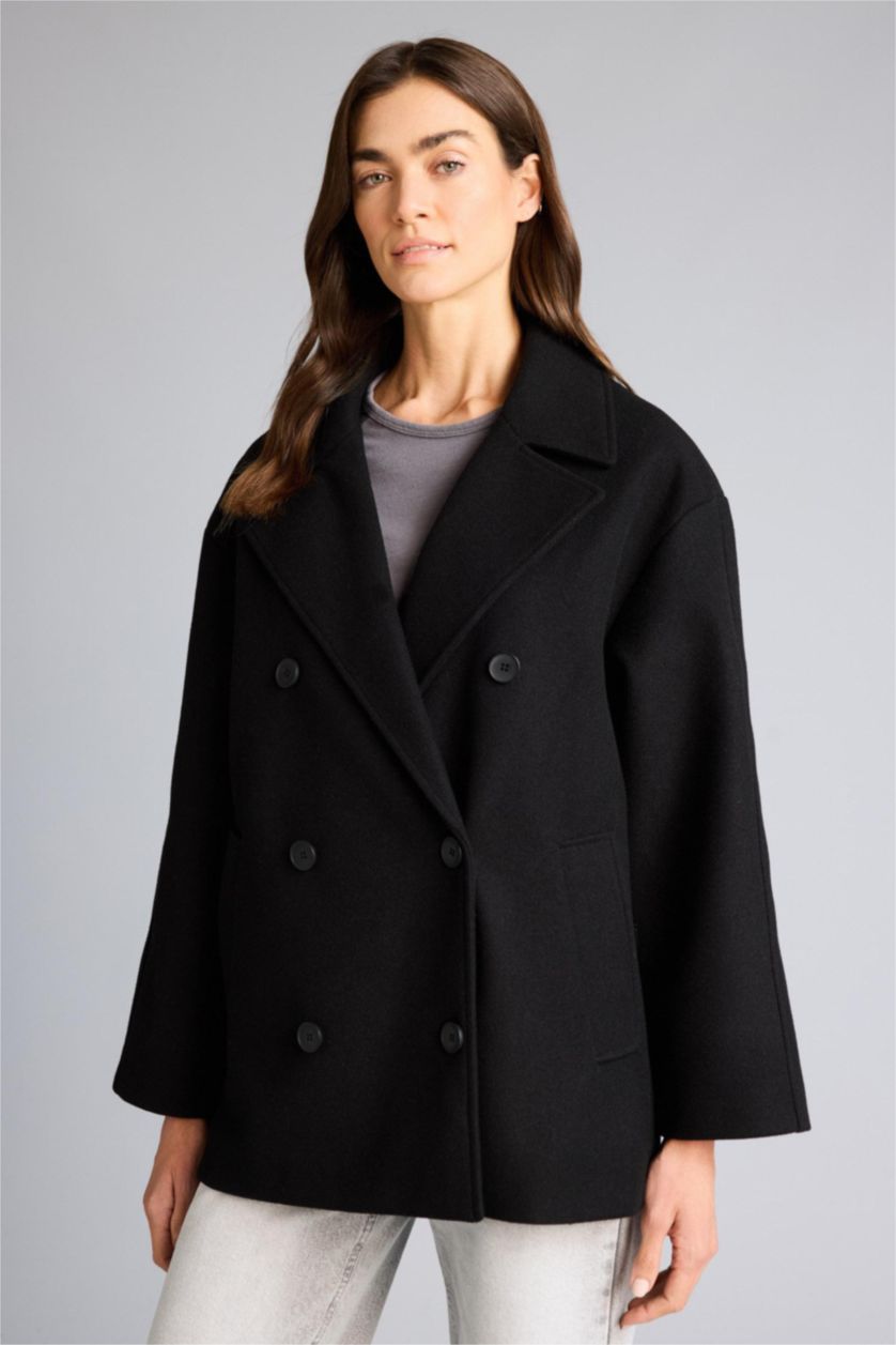 WOMAN Black Regular Fit Jacket Collar Cachet Jacket