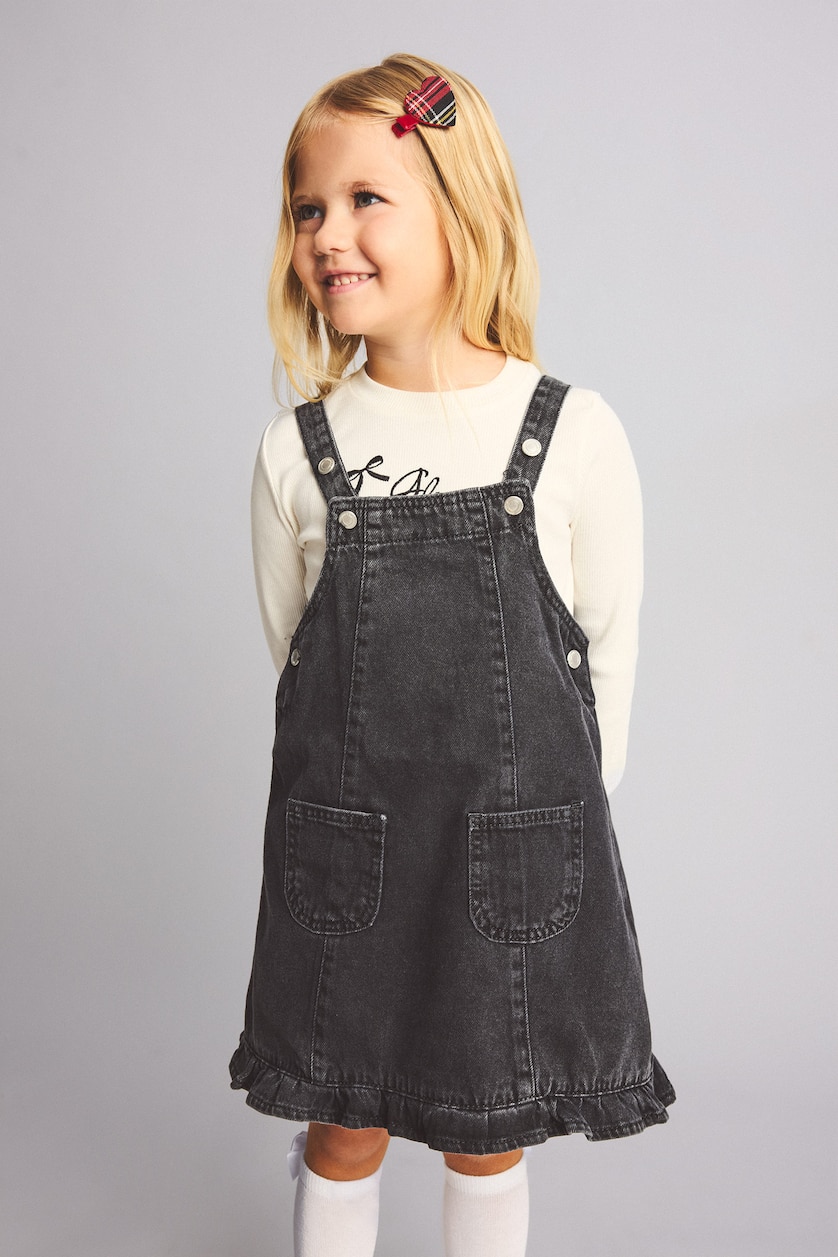 BABY GIRL Anthracite Baby Girl 100% Cotton Denim Pinafore Dress