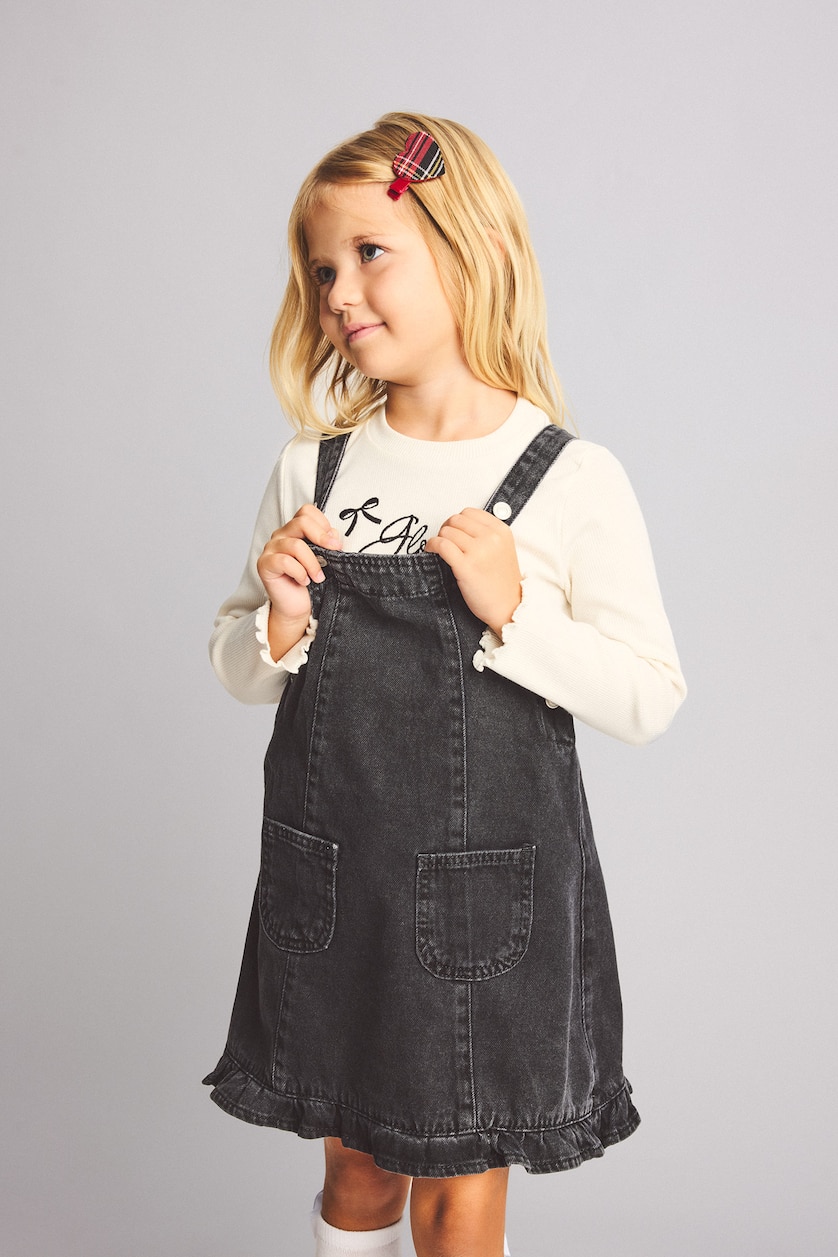 BABY GIRL Anthracite Baby Girl 100% Cotton Denim Pinafore Dress