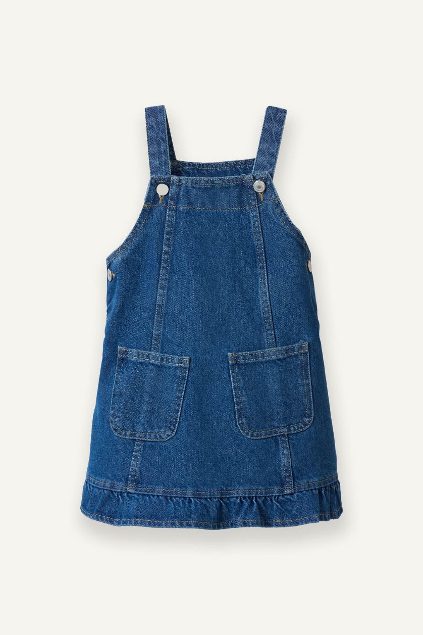 طفلة صغيرة أزرق فستان جينز بحمالات للرضع