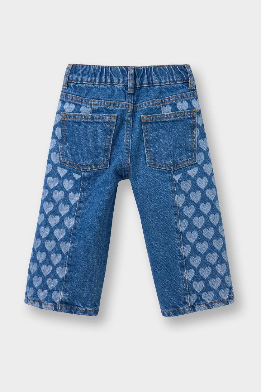 Kız Bebek Mavi Culotte Baskılı Jean Pantolon Kız Bebek