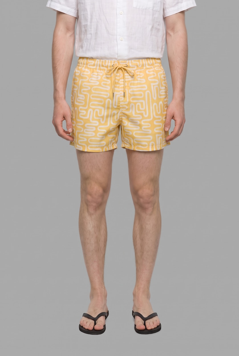 Men Yellow Striped Swim Shorts
