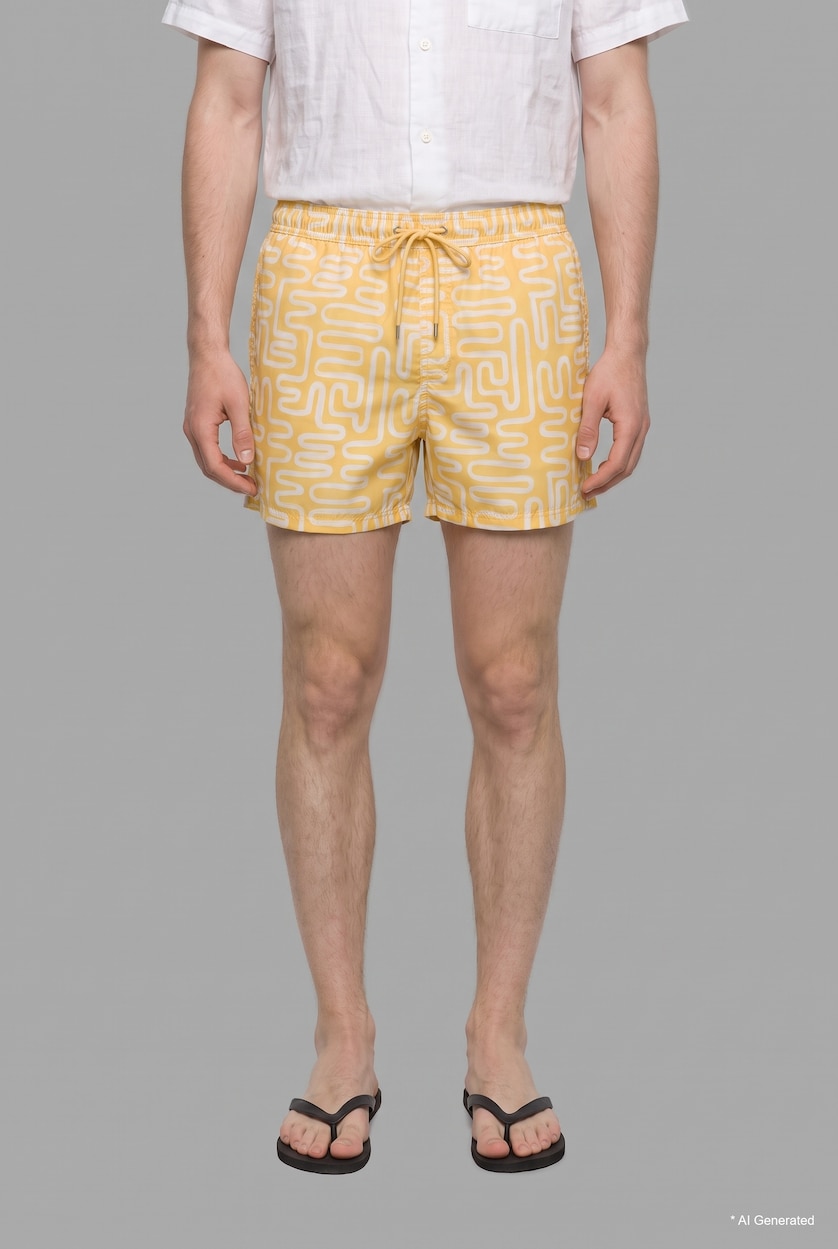 Man Yellow Striped Swim Shorts