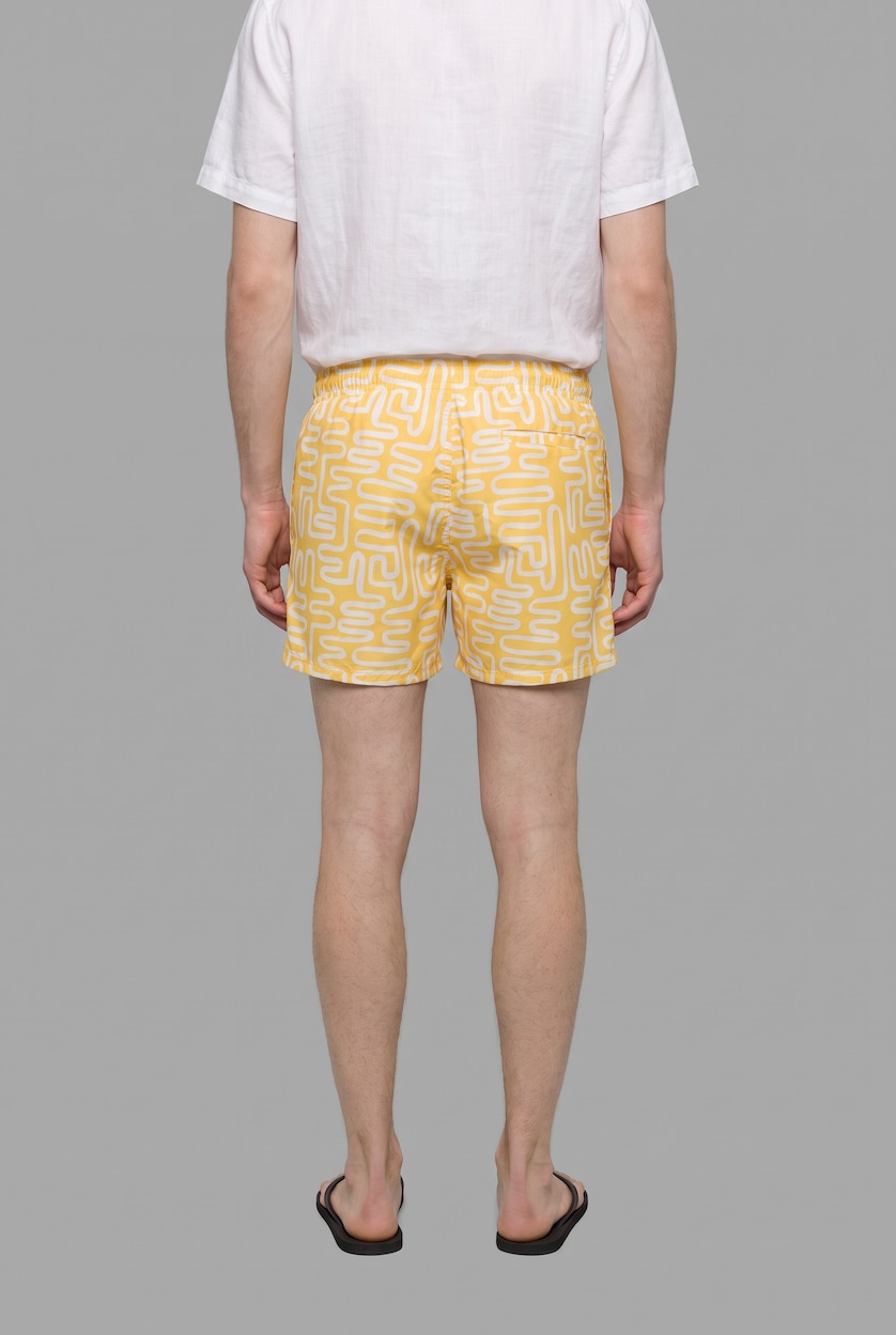 Men Yellow Striped Swim Shorts