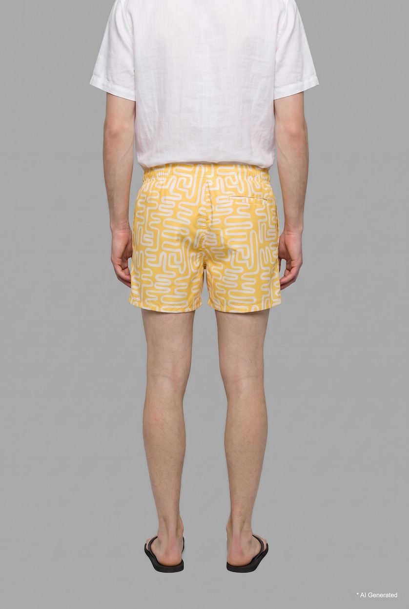 Man Yellow Striped Swim Shorts