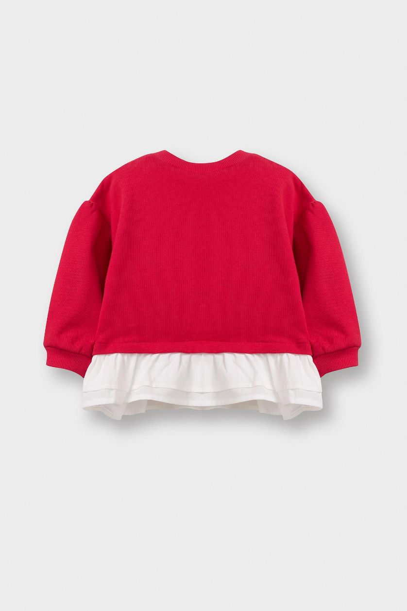 طفلة صغيرة أحمر سويت شيرت أوفر سايز بياقة دائرية للرضع بناتي