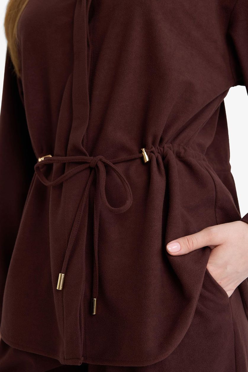 Kadın Kahve Regular Fit Beli Lastikli Süet Uzun Kollu Gömlek