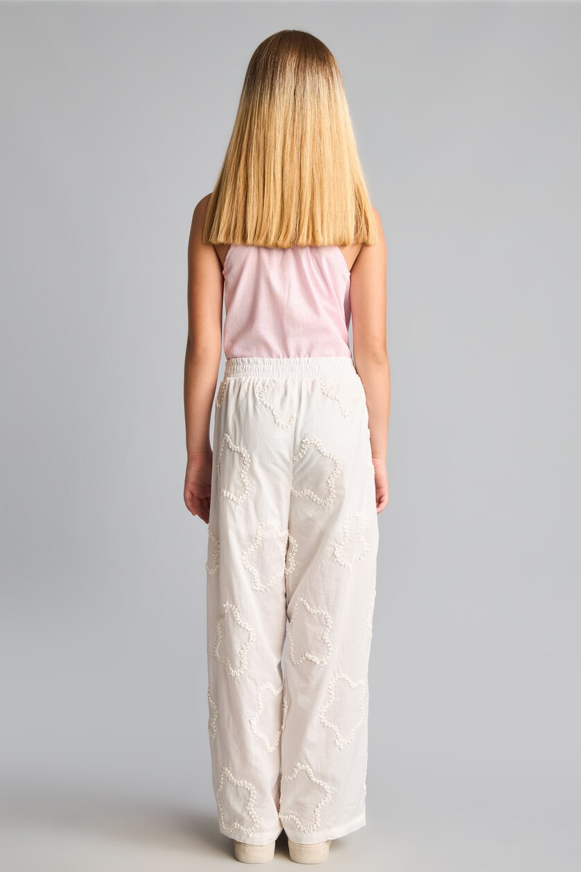 Young Girls - Teen Girls White Girl Wide Leg Elastic Band Embroidered Trousers