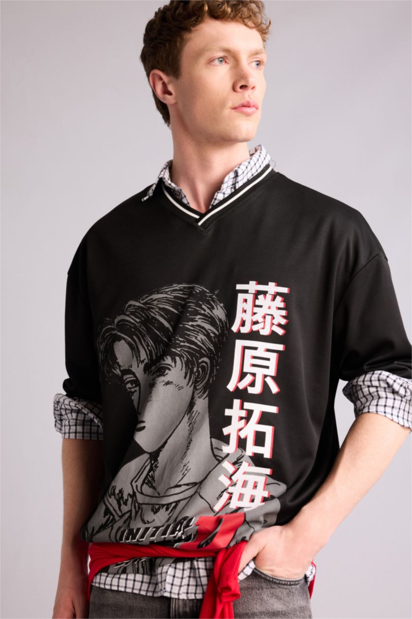 MAN Black Initial D Loose Fit Printed Short Sleeve T-Shirt