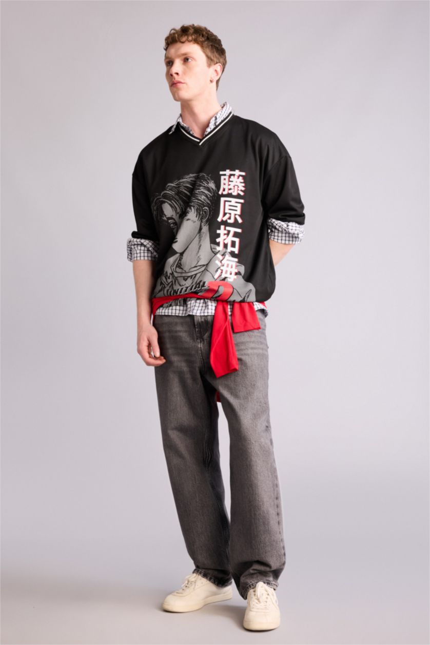 MAN Black Initial D Loose Fit Printed Short Sleeve T-Shirt