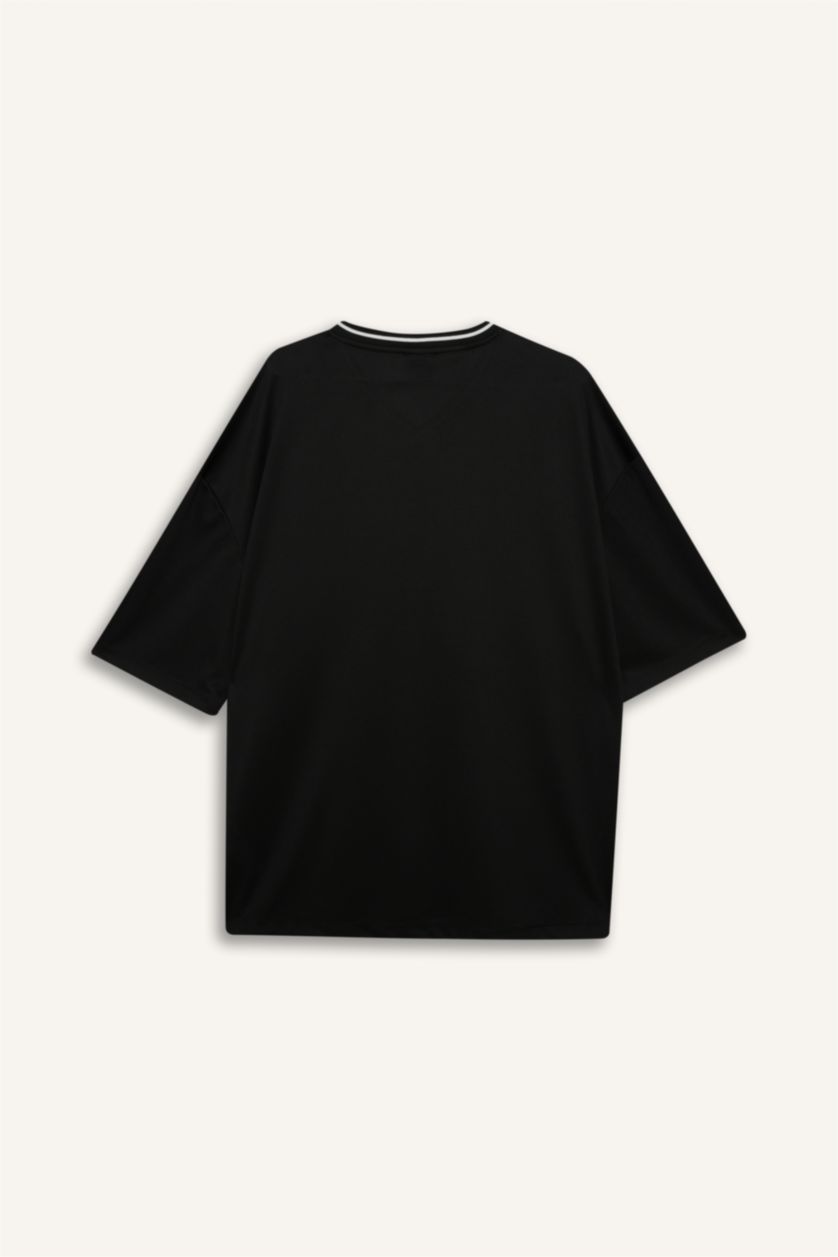 Erkek Siyah Inıtıal D Loose Fıt Baskılı Kısa Kollu Tişört