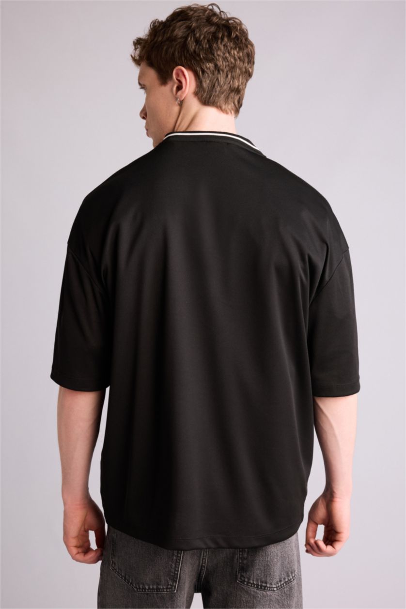 MAN Black Initial D Loose Fit Printed Short Sleeve T-Shirt