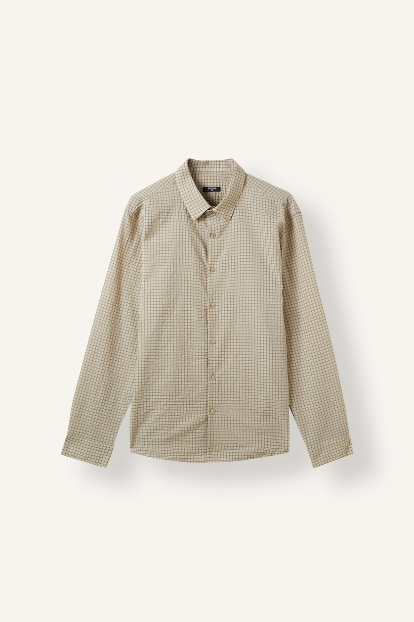 Man Ecru Modern Fit Checked Twill Shirt