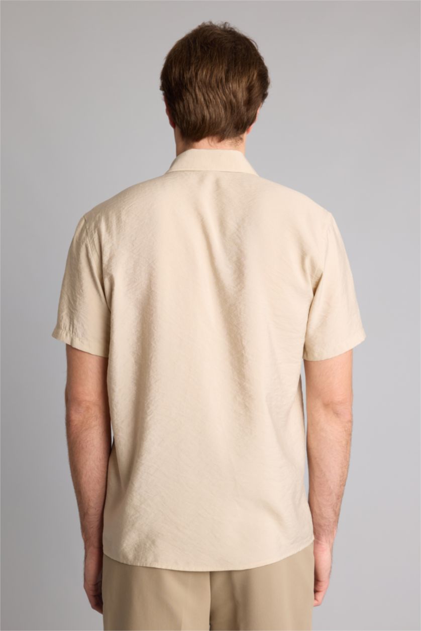 Men Beige Regular Fit modal Short Sleeve Shirt