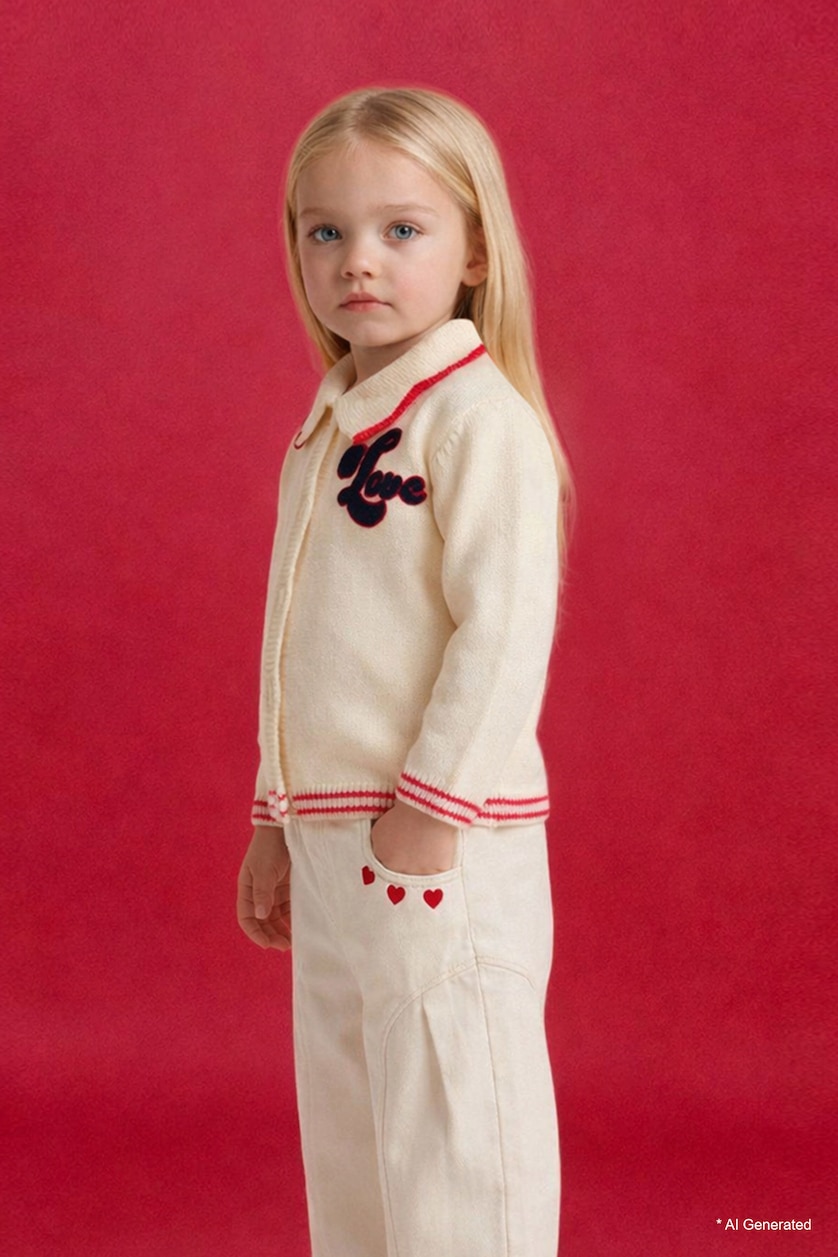BABY GIRL Ecru Baby Girl Embroidered Large Collar Cardigan