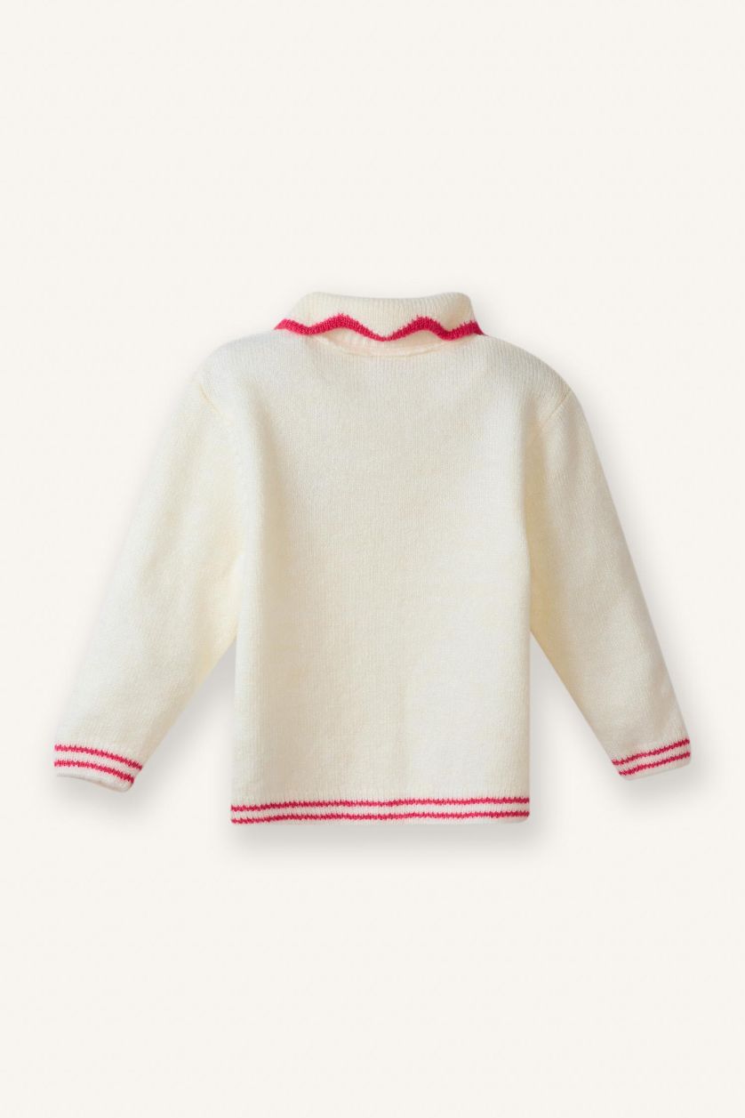 طفلة صغيرة بيج فاتح كارديجان بناتي مطرز قصة عادية بياقة كبيرة