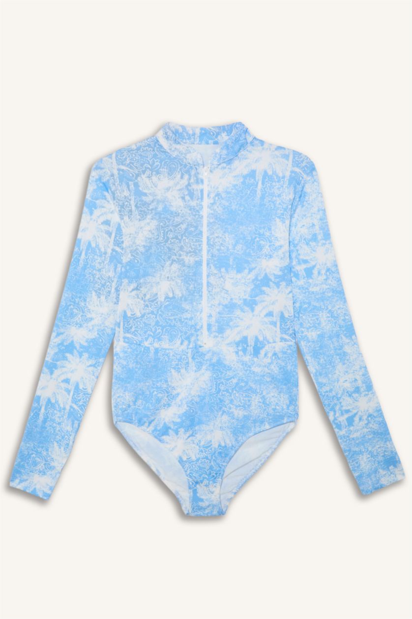 Kadın Koyu Mavi Regular Fit Desenli 4'Lü Burkini Mayo