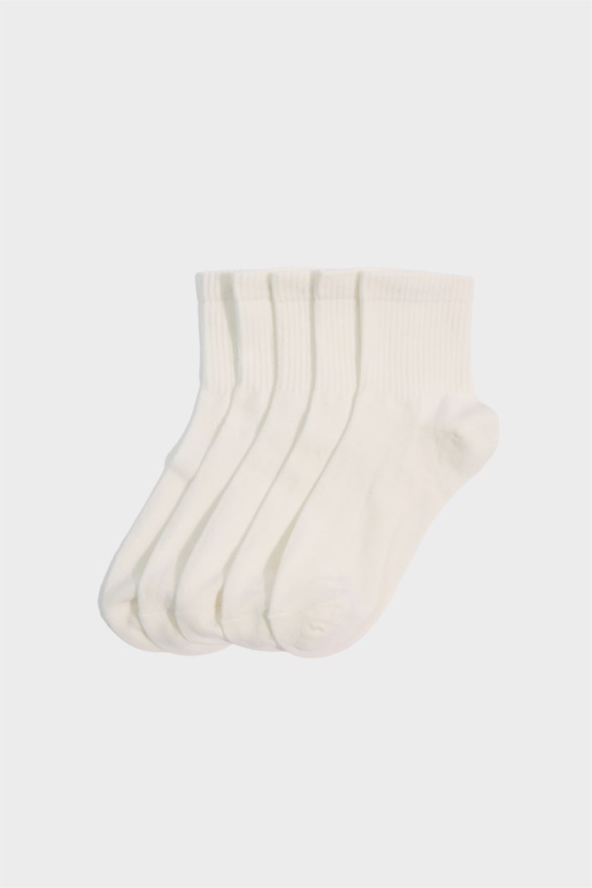 Kadın Beyaz Kadın Rahat Lastikli 5'li Pamuklu Soket Çorap