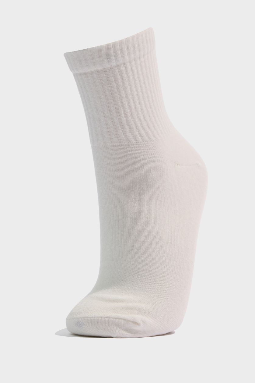 Kadın Beyaz Kadın Rahat Lastikli 5'li Pamuklu Soket Çorap