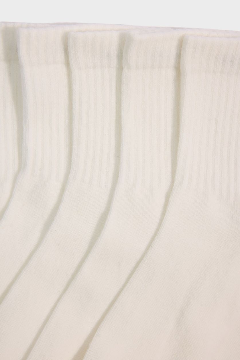 Kadın Beyaz Kadın Rahat Lastikli 5'li Pamuklu Soket Çorap