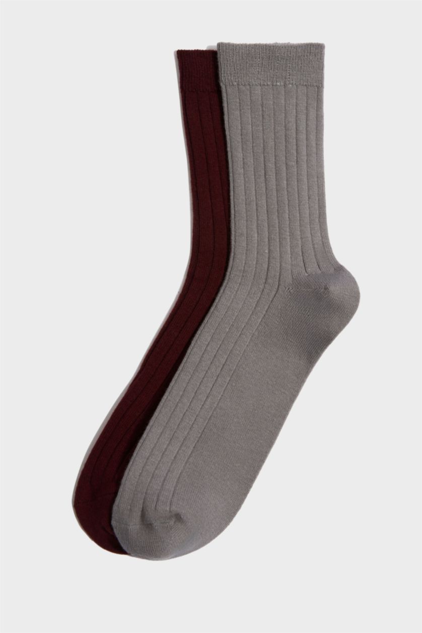 Kadın Bordo Kadın 2'li Pamuk Akrilik Uzun Çorap