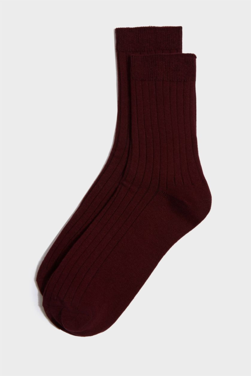 Kadın Bordo Kadın 2'li Pamuk Akrilik Uzun Çorap