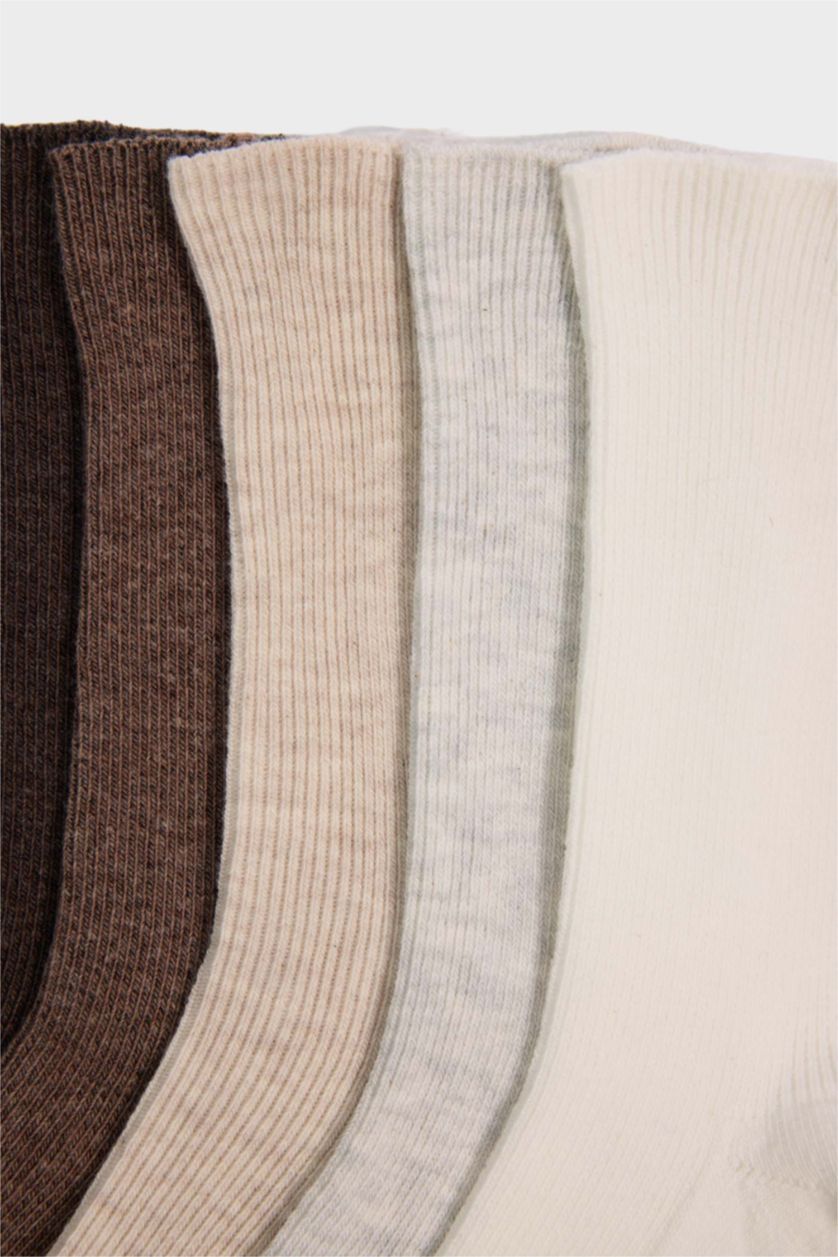 Kadın Kahve 5'li Pamuklu Uzun Çorap