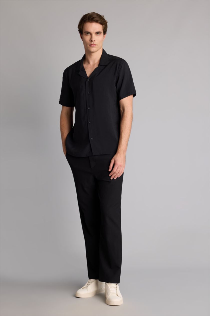 Men Black Modern Fit modal Short Sleeve Shirt