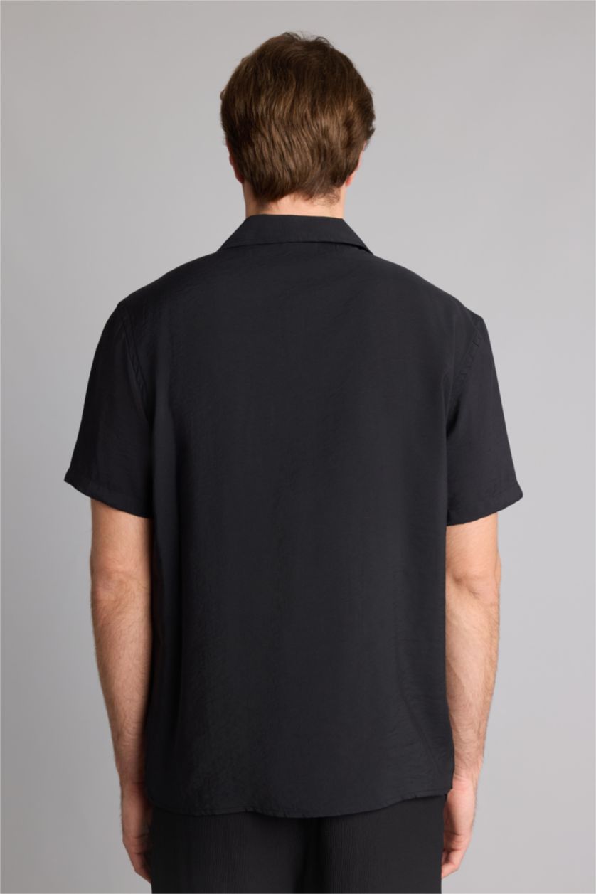 Men Black Modern Fit modal Short Sleeve Shirt