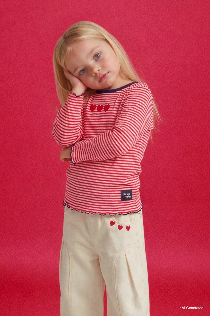 BABY GIRL Pink Baby Girl Crew Neck Striped Long Sleeve T-Shirt