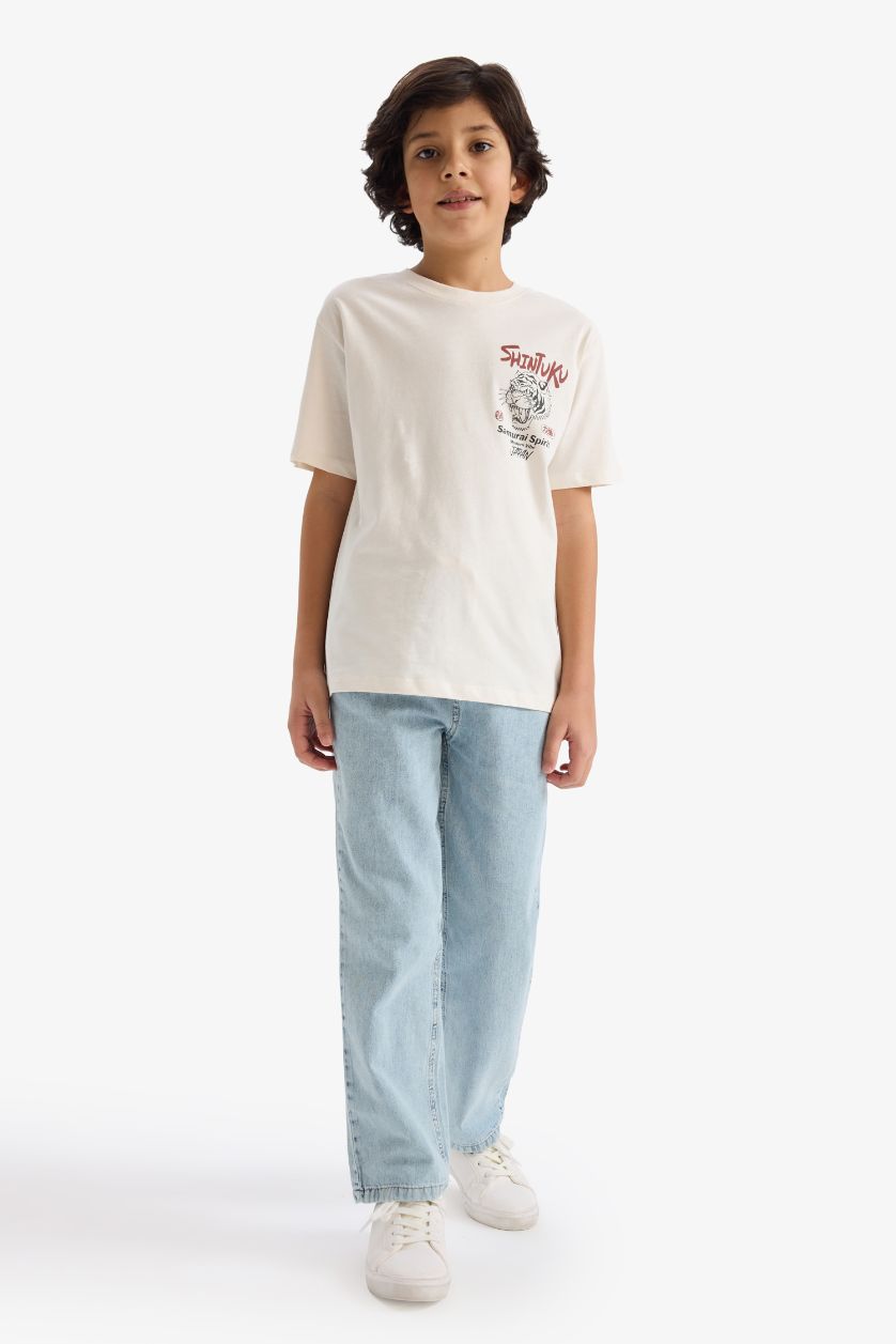 GARÇONS Écru T-shirt manches courtes à col rond imprimé au dos pour garçon